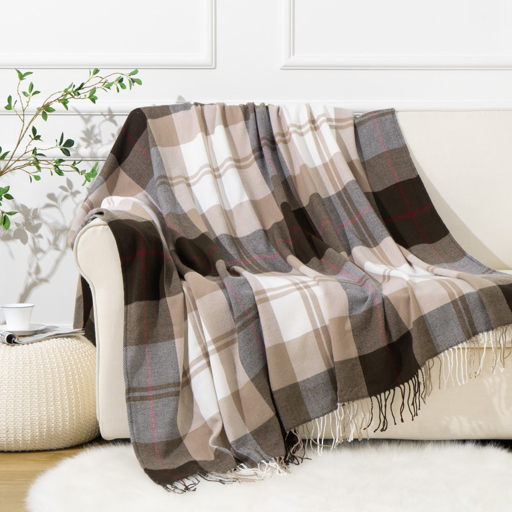 Plaid Throw Blanket with Fringe – Brown Check