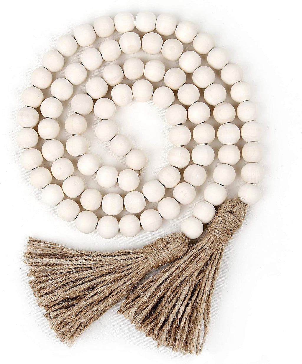 Wood bead garland with jute tassels – view 4