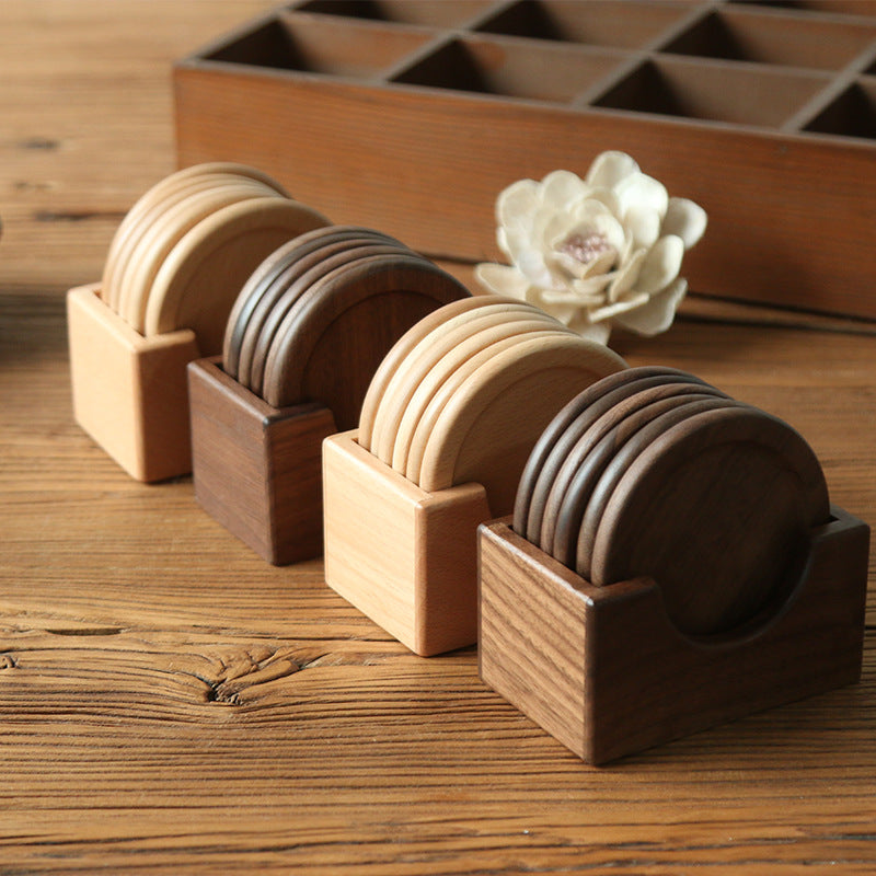 Wooden coaster set with holder – view 2