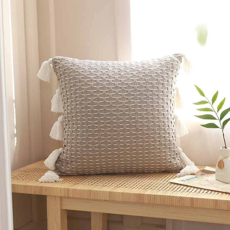 Textured knit pillow cover with tassels – view 5