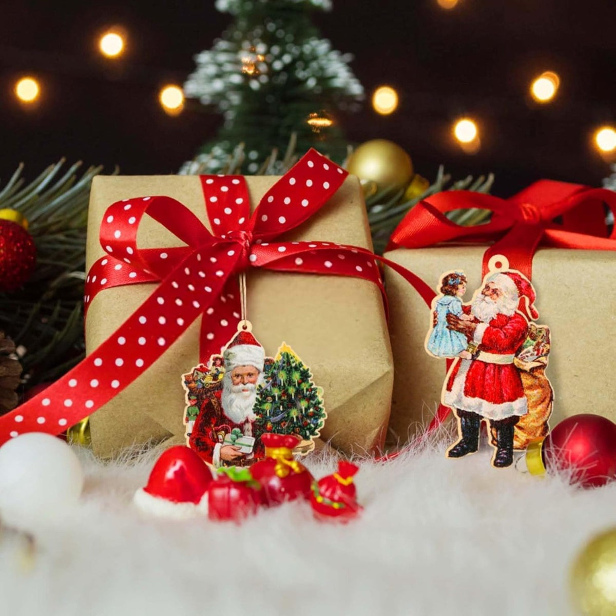 Vintage Santa wooden Christmas ornaments – view 5