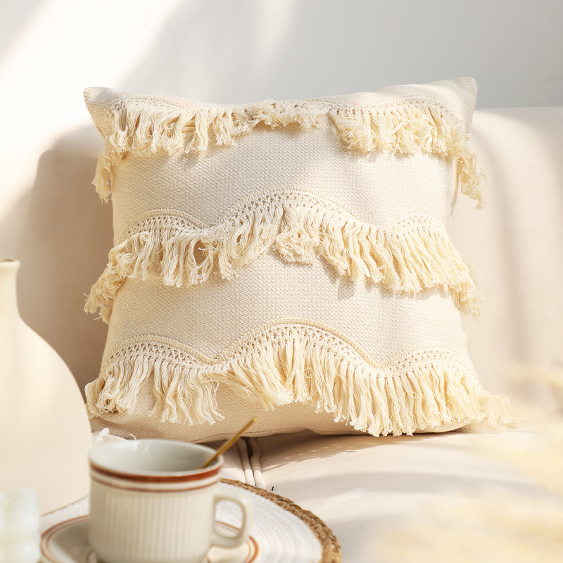 Cream tufted boho pillow – view 2