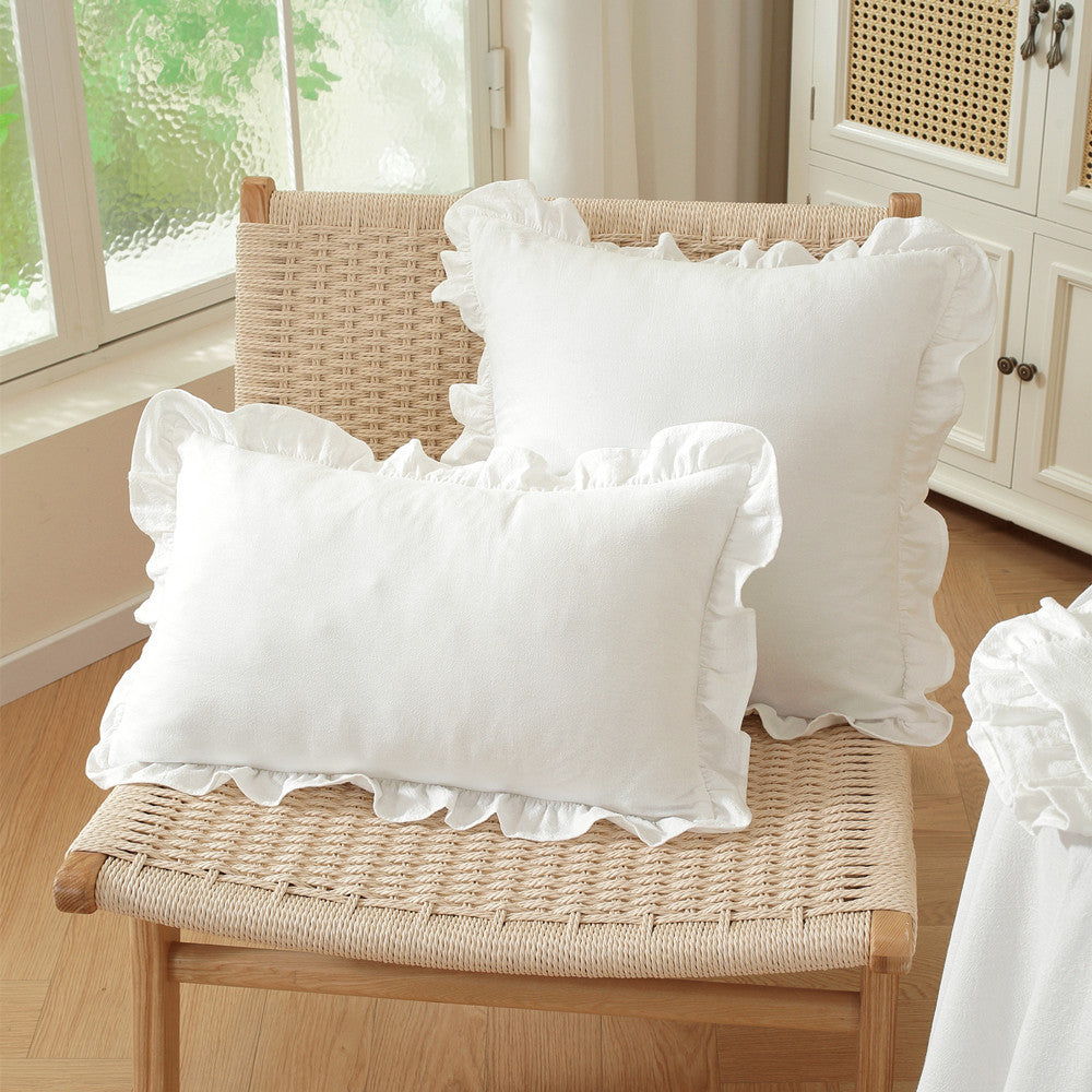 Ruffled Pillow Cover – Gingham & Solid – White