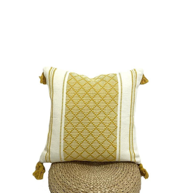Woven diamond pillow cover with tassels – view 2