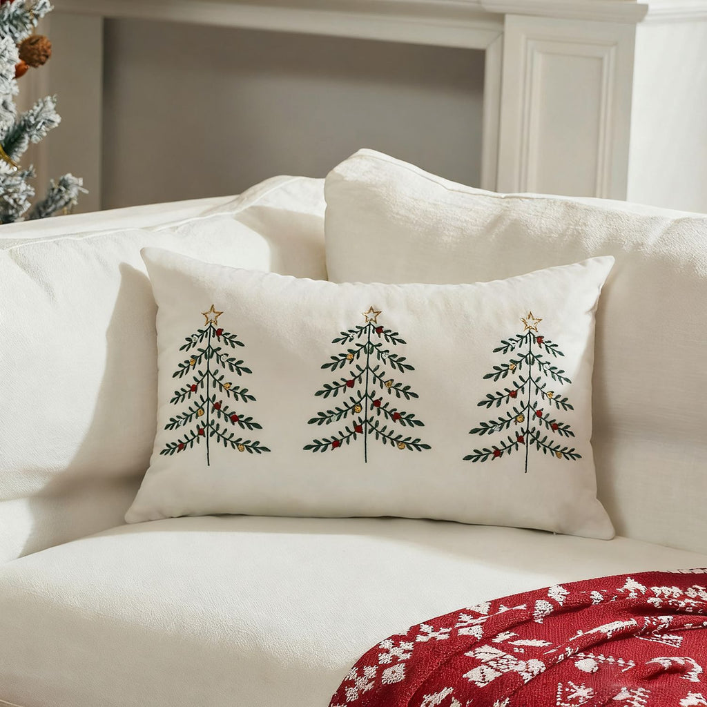 Embroidered Christmas tree lumbar pillow cover – view 4