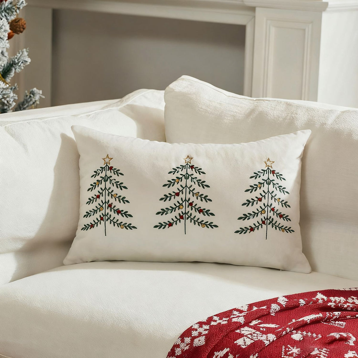 Embroidered Christmas tree lumbar pillow cover – view 4