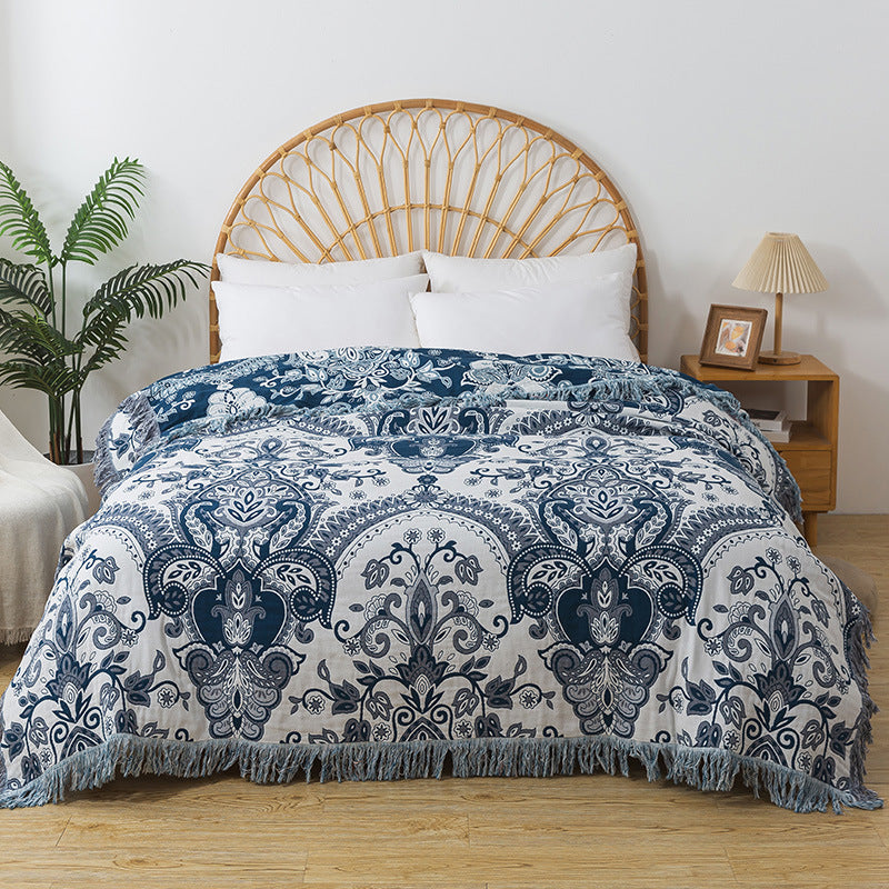 Paisley jacquard cotton blanket with fringe – view 2