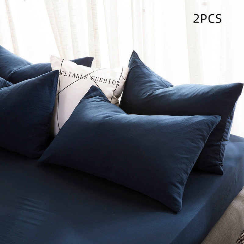 Washed cotton pillowcases in Navy Blue, set of 2