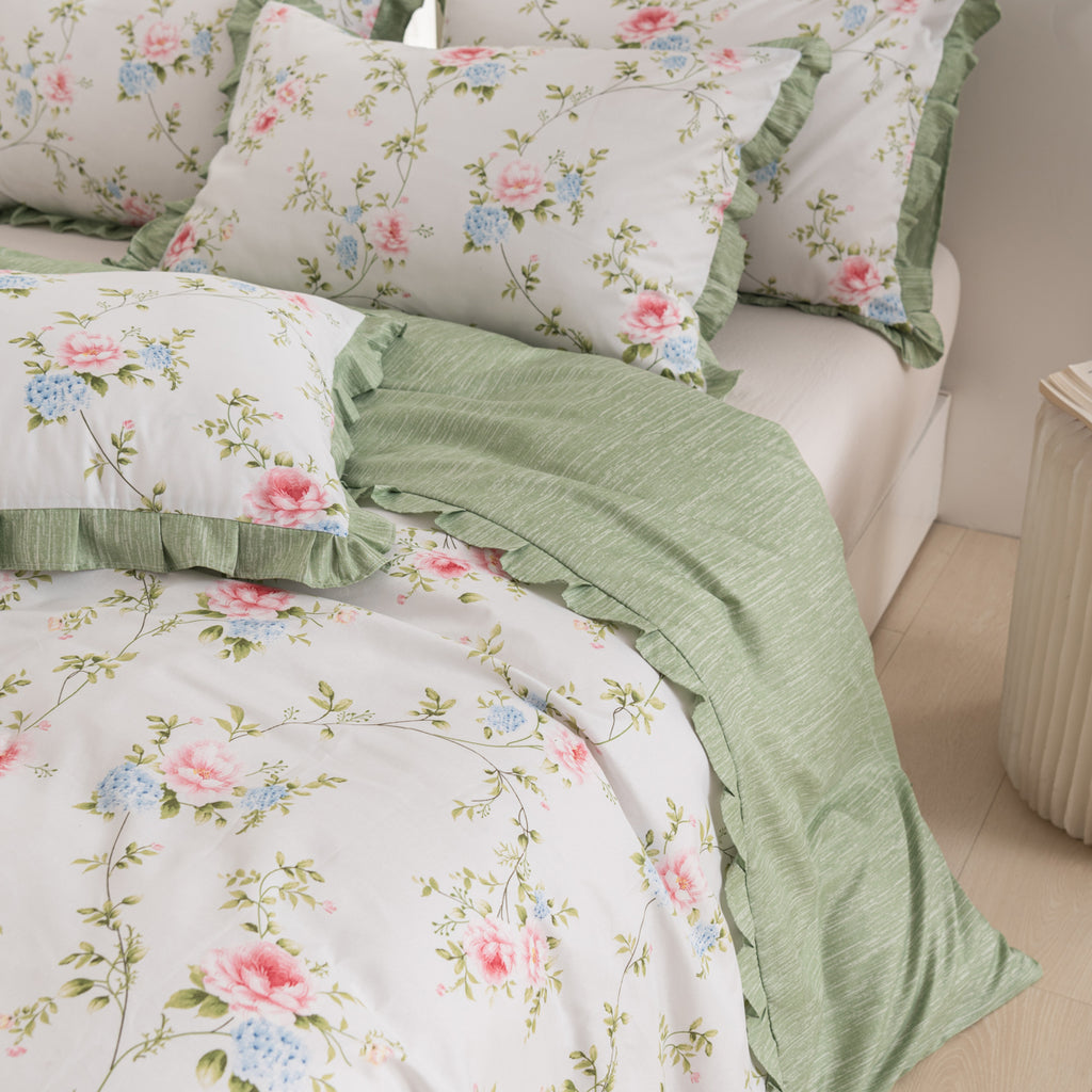 Sage floral ruffle duvet cover set – view 6