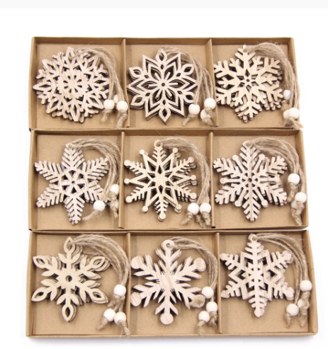 Wooden snowflake ornaments, box of 12 – view 2