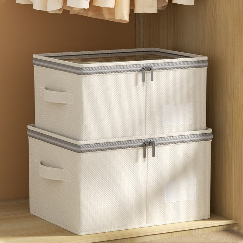 Cotton-linen storage box with clear lid – view 1