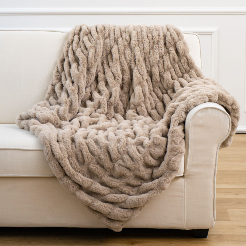 Ruched faux fur throw blanket