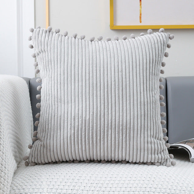 Corduroy pillow cover with pom-pom trim – view 3