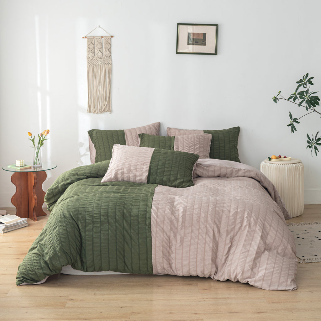 Seersucker colour-block duvet cover set – view 2
