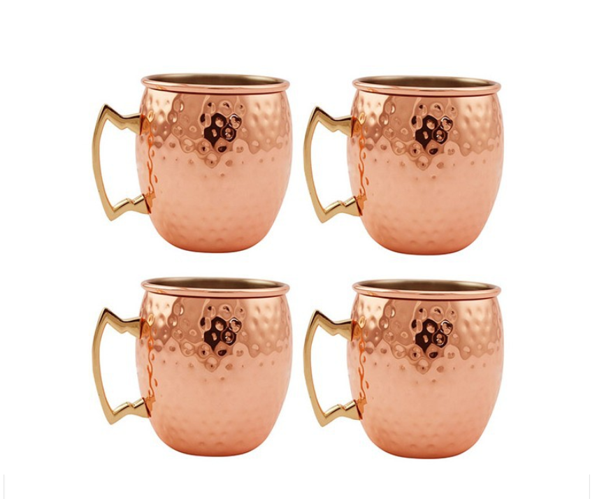Set of 4 hammered copper mugs
