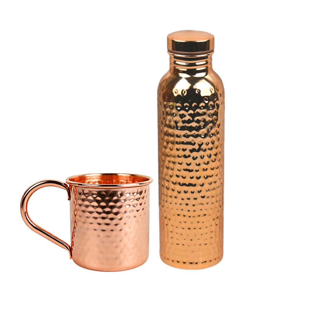 Hammered gold water bottle and mug gift set