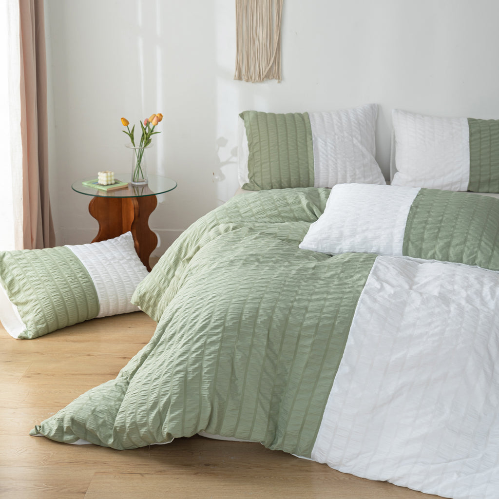 Seersucker colour-block duvet cover set – view 8
