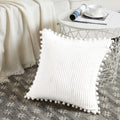 Corduroy pillow cover with pom-pom trim – view 1