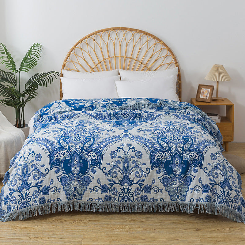 Paisley jacquard cotton blanket with fringe – view 1