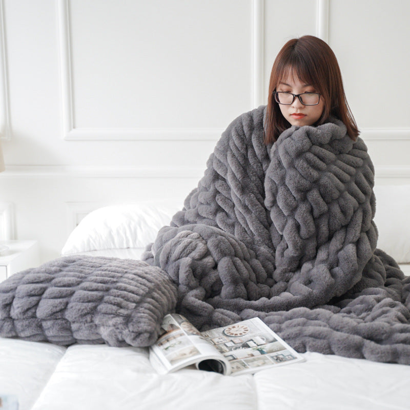 Ruched faux fur throw blanket