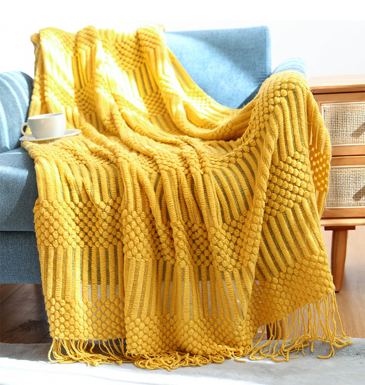 Knit throw blanket with tassels – view 1