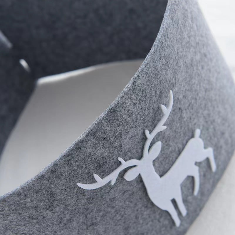 Grey felt Christmas tree collar with white reindeer – view 3