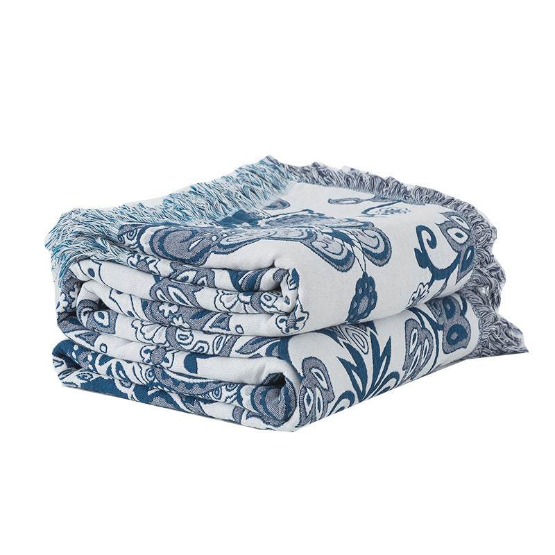 Paisley jacquard cotton blanket with fringe – view 6