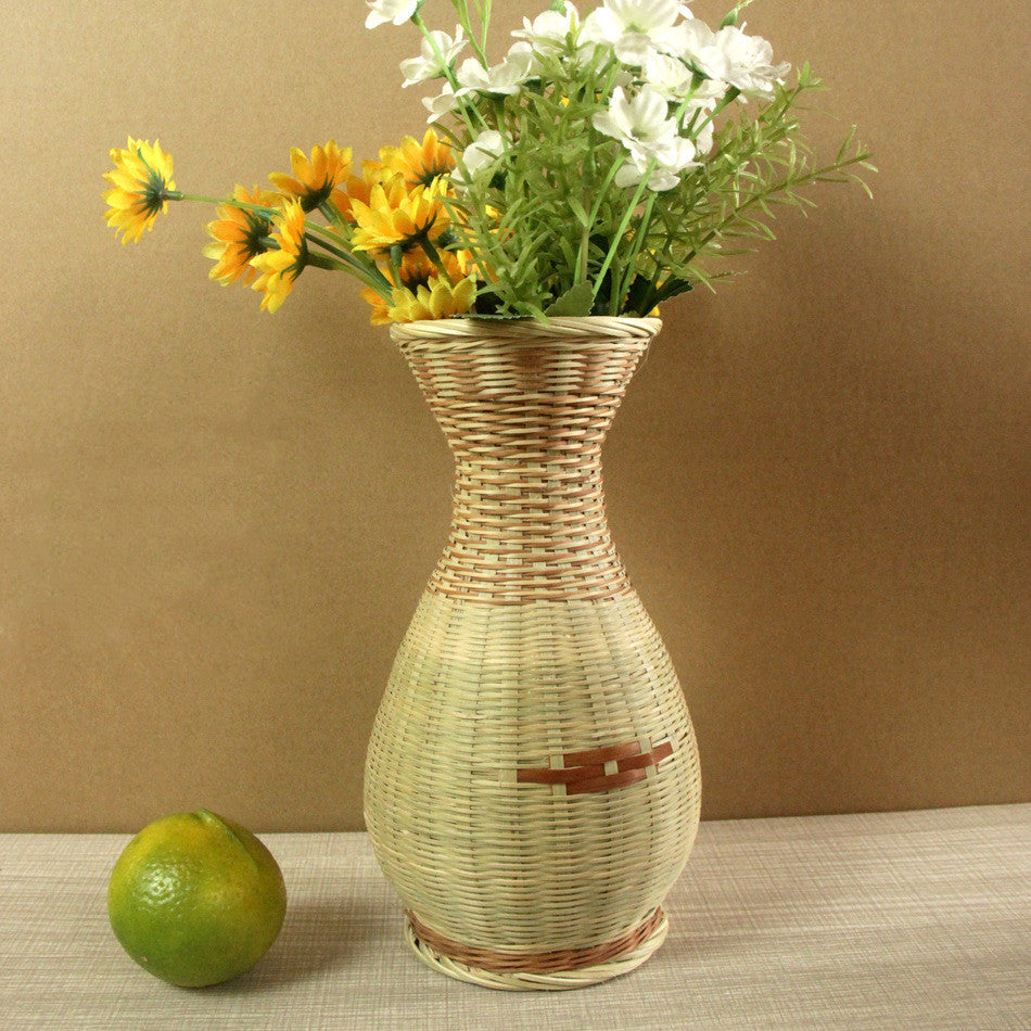 Handmade woven bamboo vase – view 1