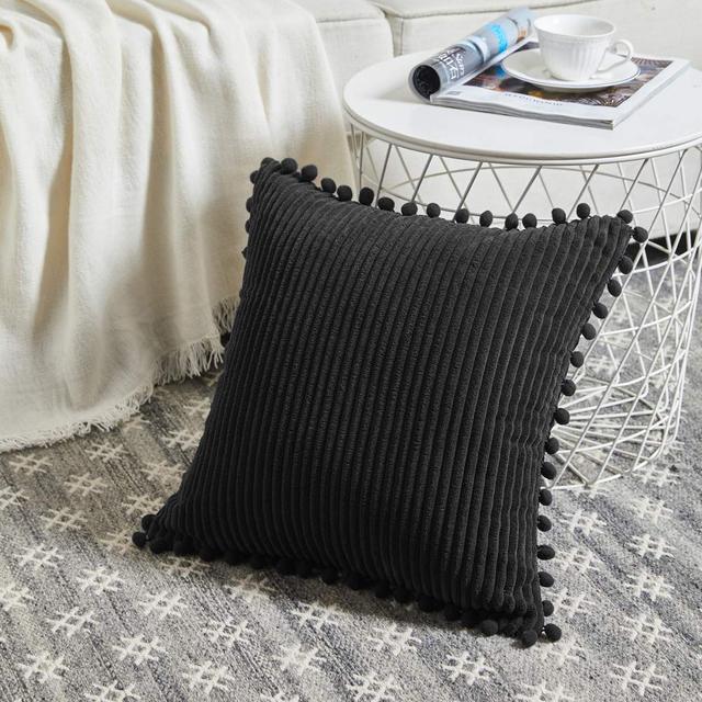 Corduroy pillow cover with pom-pom trim – view 5