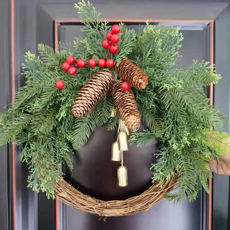 Faux pine Christmas wreath with pine cones, red berries and gold bells – view 4