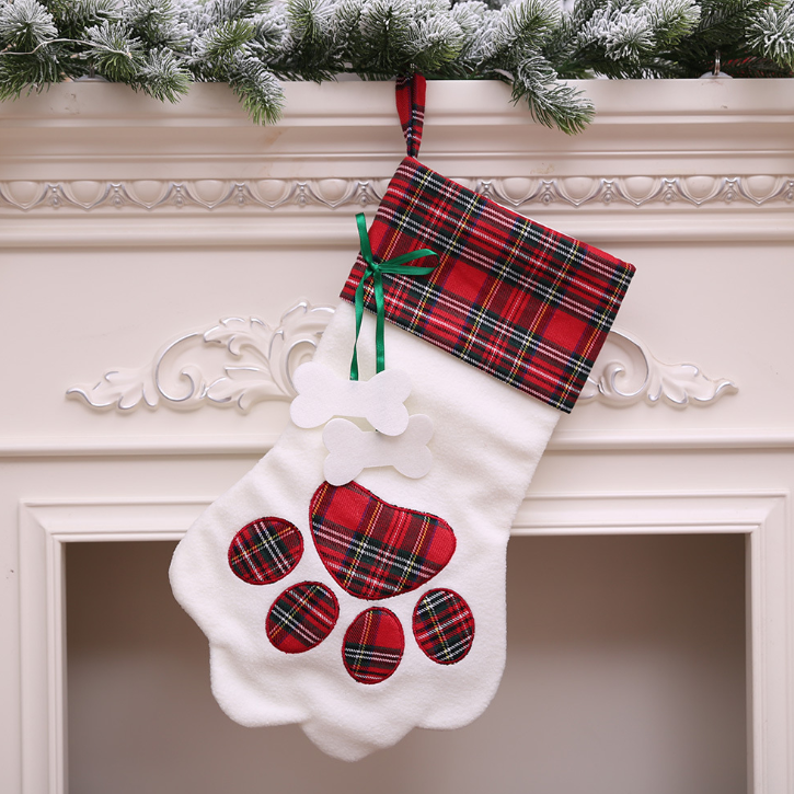 Paw Print Christmas Stocking for Pets – Classic Red Plaid