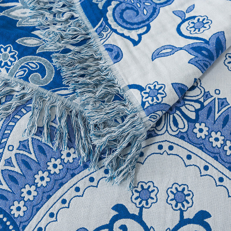 Paisley jacquard cotton blanket with fringe – view 3