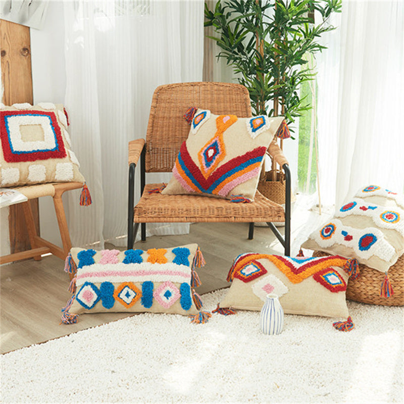 Colourful tufted pillow cover with tassels – view 5