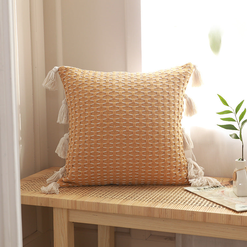 Textured knit pillow cover with tassels – view 4
