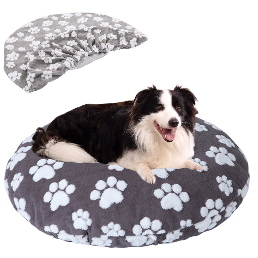 Paw print round pet bed cover – view 1