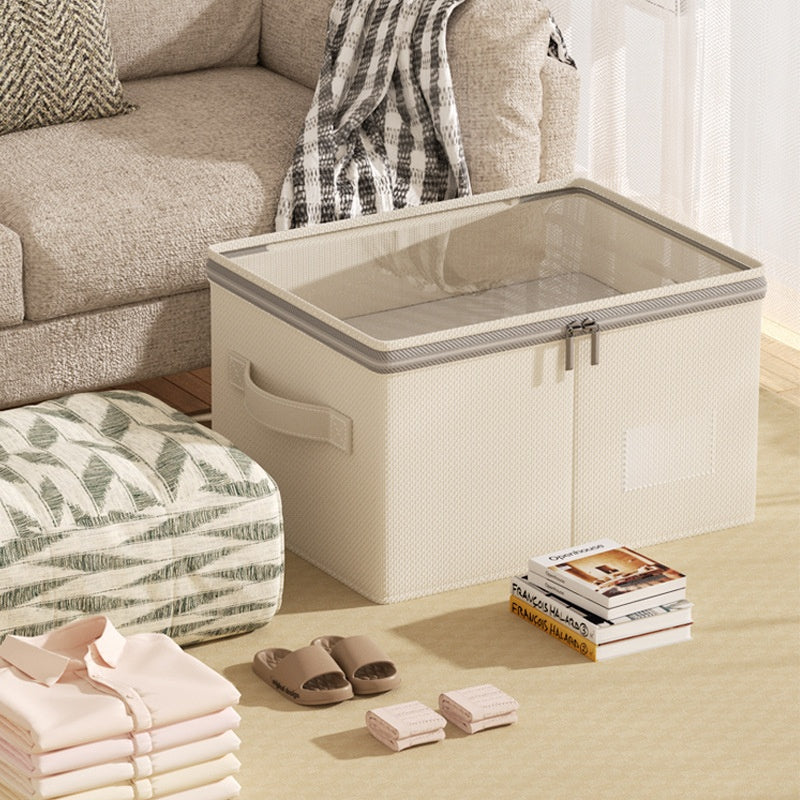 Cotton-linen storage box with clear lid – view 2