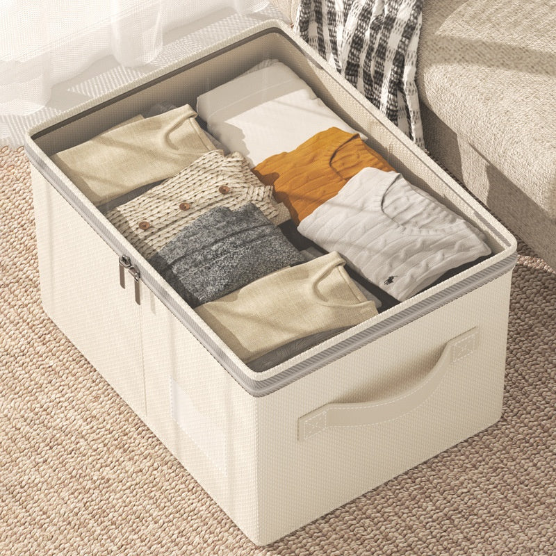Cotton-linen storage box with clear lid – view 3