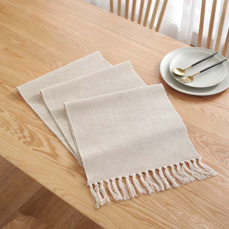 Woven Cotton Table Runner with Tassels – Waffle