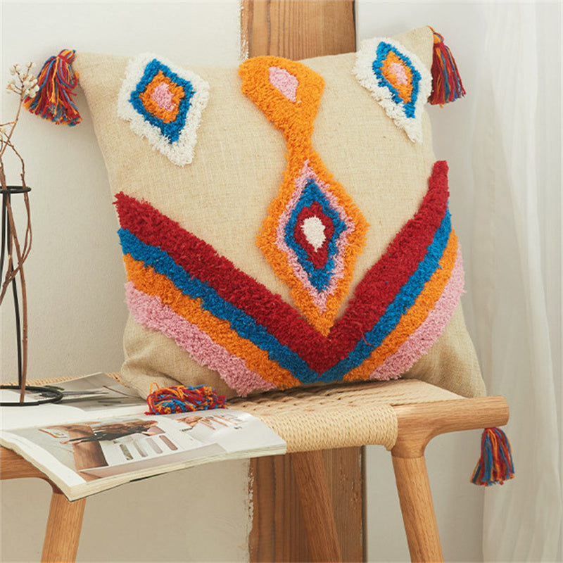 Colourful tufted pillow cover with tassels – view 3