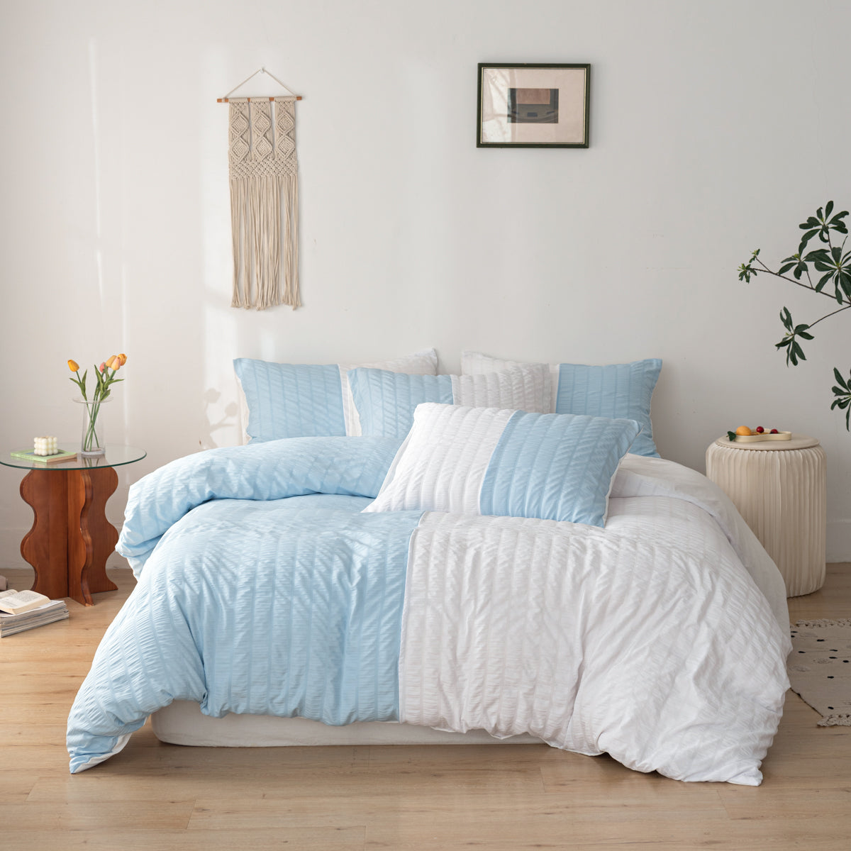 Seersucker colour-block duvet cover set – view 4