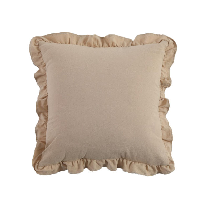Ruffled Pillow Cover – Gingham & Solid – Khaki