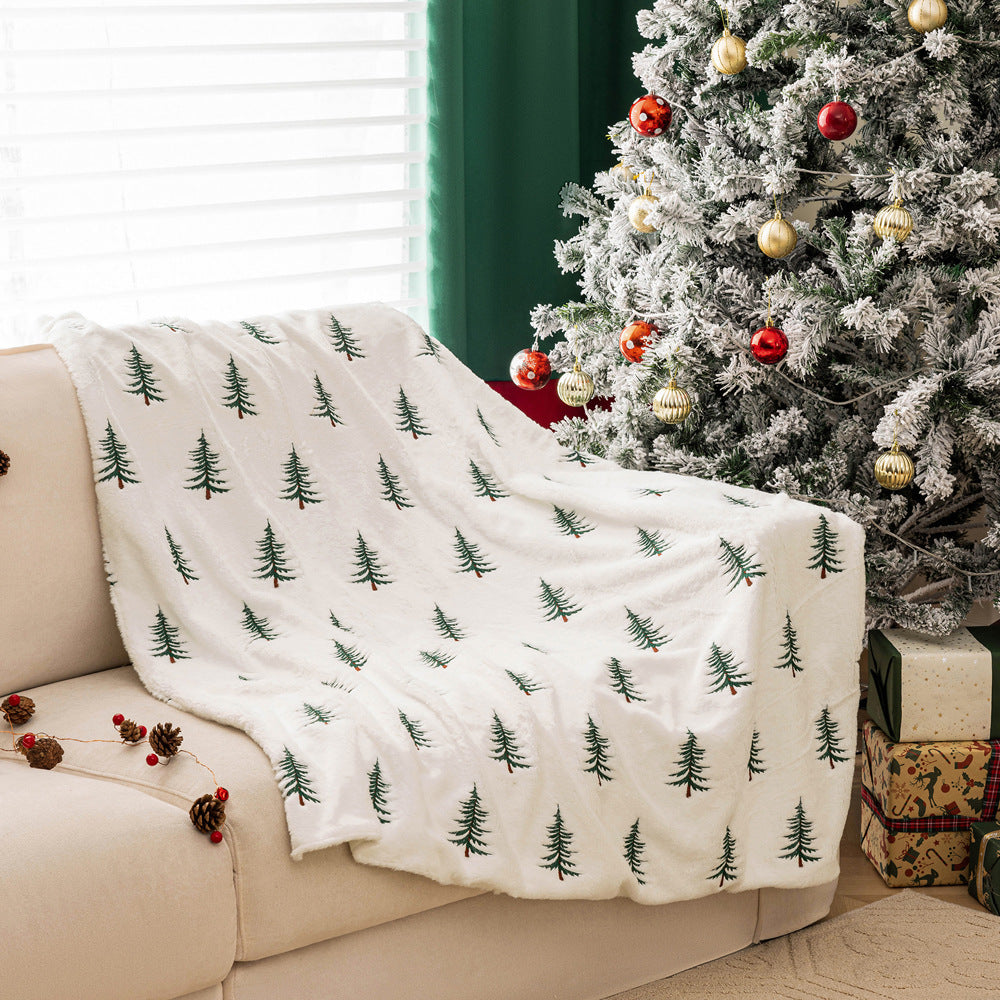 Embroidered Christmas tree plush throw blanket – view 1