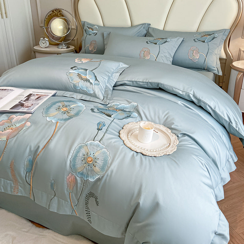 Embroidered poppy cotton bedding set – view 7