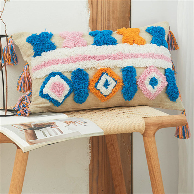 Colourful tufted pillow cover with tassels – view 4