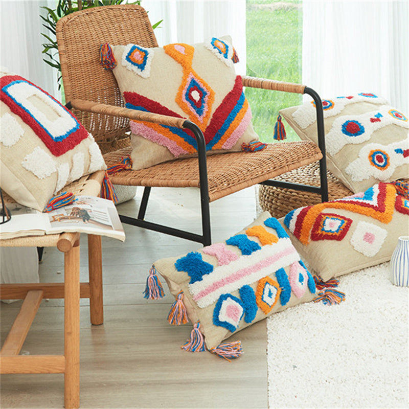 Colourful tufted pillow cover with tassels – view 2