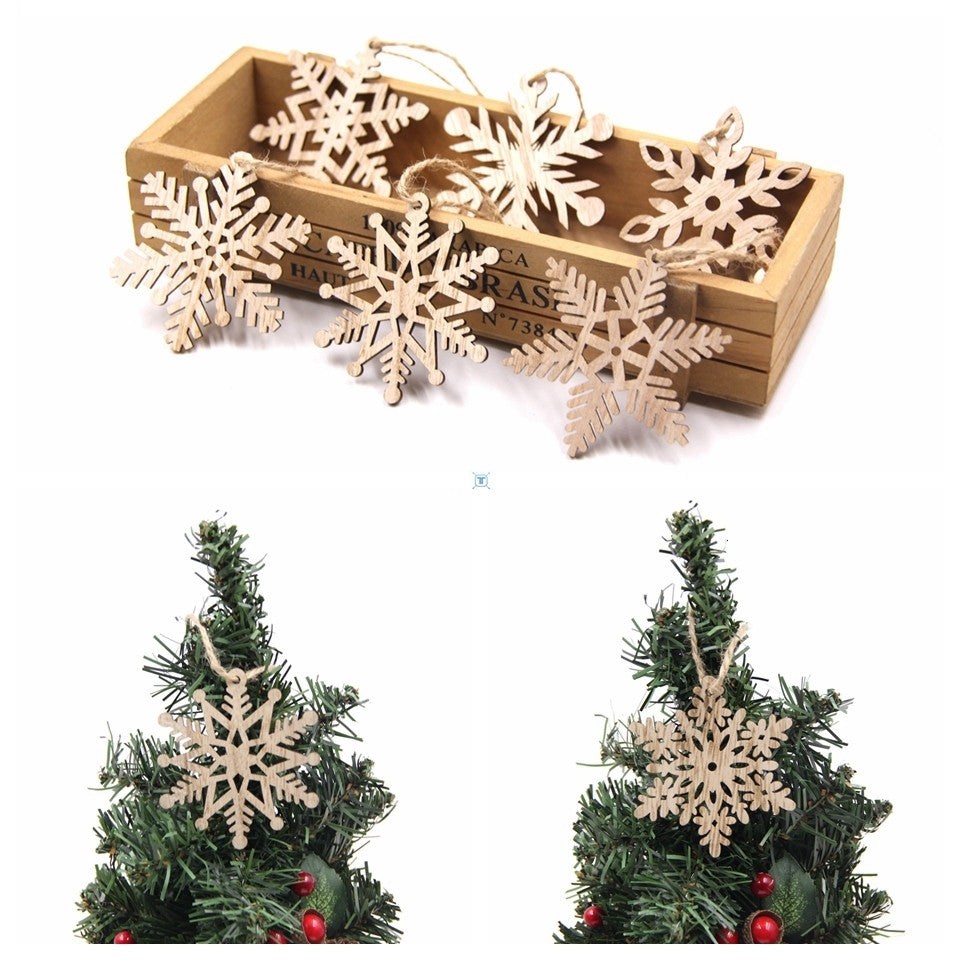 Wooden snowflake ornaments, box of 12 – view 1