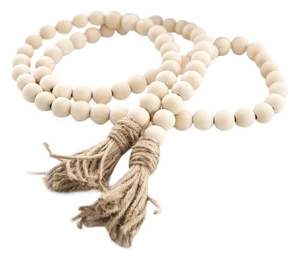 Wood bead garland with jute tassels – view 3
