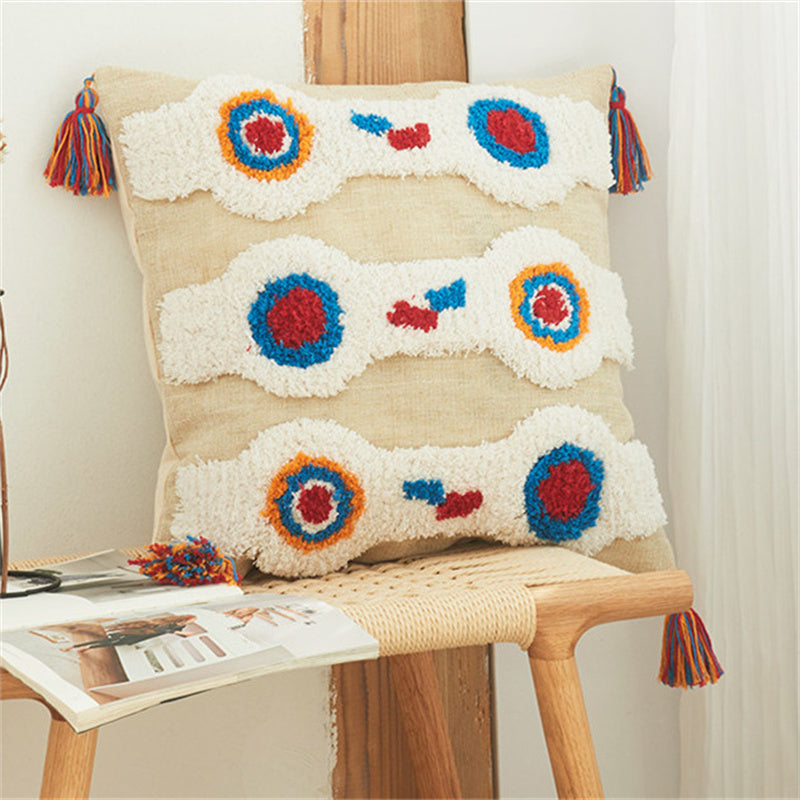 Colourful tufted pillow cover with tassels – view 8