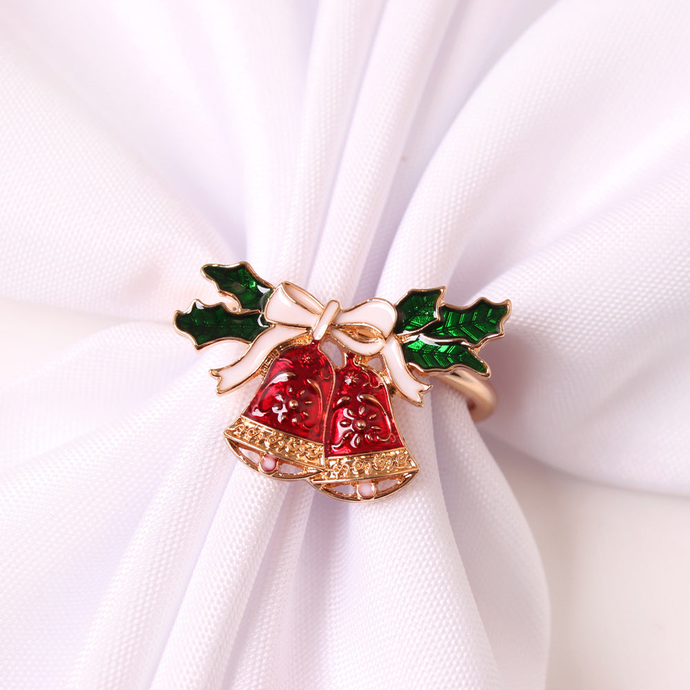 Gold-tone Christmas napkin rings with enamel details – view 8