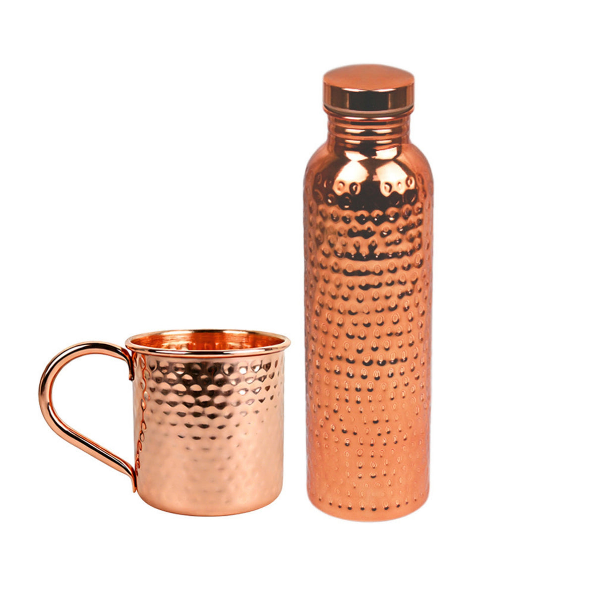 Hammered copper water bottle and mug gift set